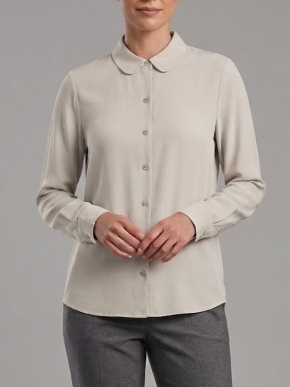 Everlane Light Gray Button-Down Blouse with Peter Pan Collar